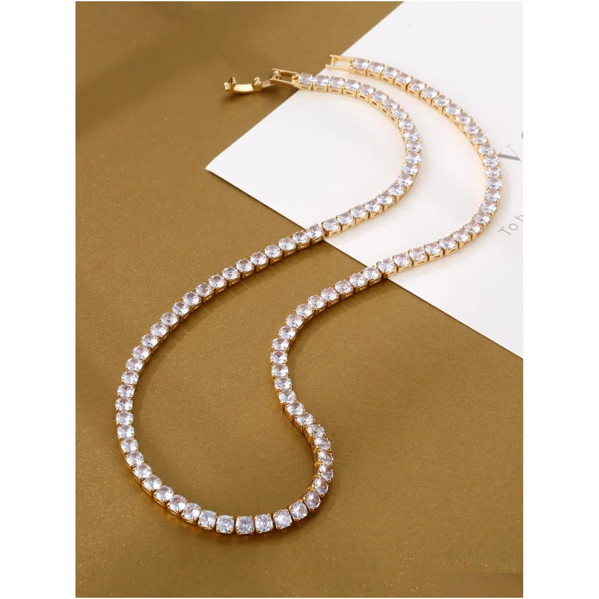 ins top sell tennis chain pendant hip hop fashion jewelry 18k gold filled white cubic zircon cz diamond gemstones eternity party women wedding necklace