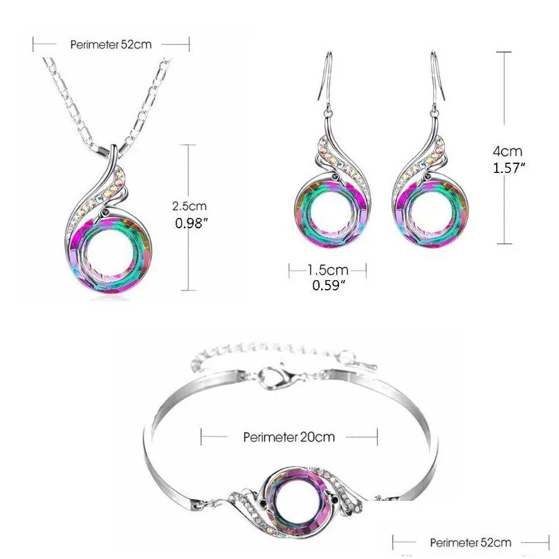 fashion nirvana phoenix earrings necklace jewelry set rainbow crystal peacock zircon drop earring bracelet for women