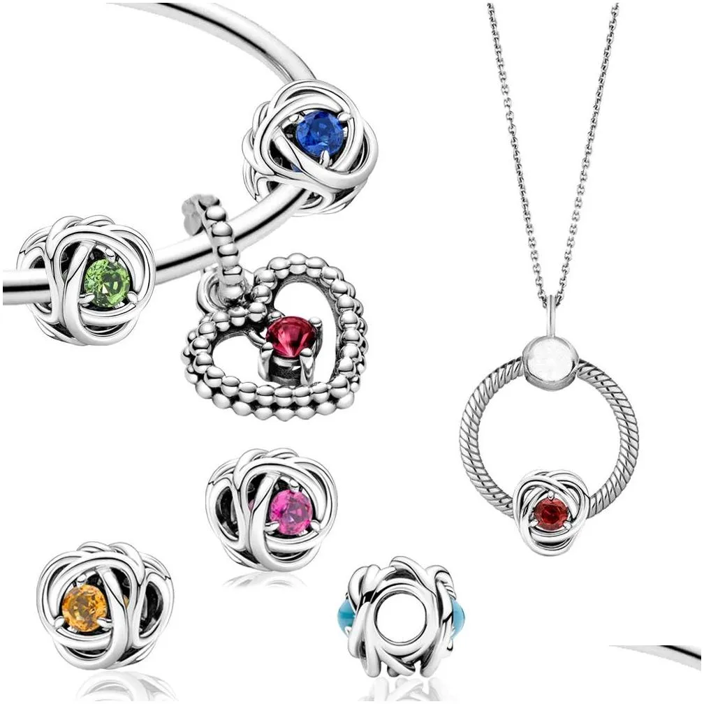  100 925 sterling silver twelve month birthstone heart eternal charm beads pendant for original pandora bracelet women
