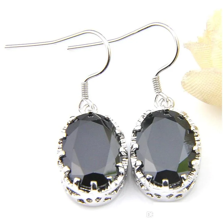 luckyshine wedding jewelry sets for womens oval black onyx silver zircon earring pendants elegant sets 