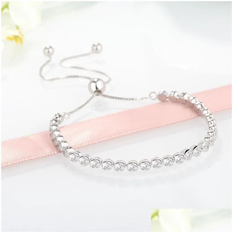 women sterling silver bracelets clear cz diamond adjustable size shining crystal bracelet fit  jewelry womens valentines day