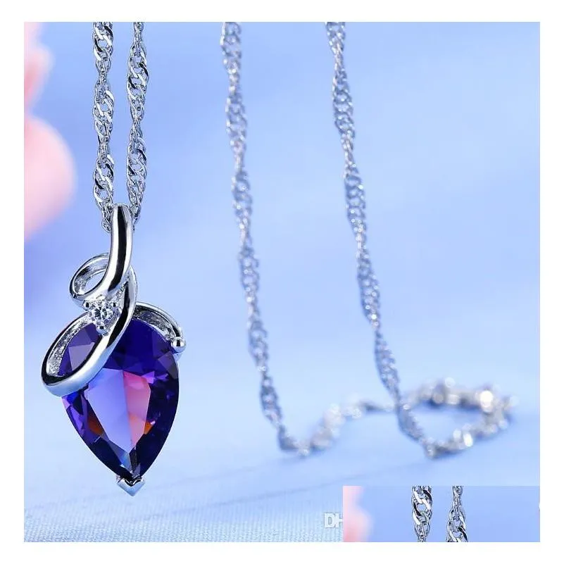 luckyshin lot latest natural fire amethyst pendants 925 silver necklaces american weddings jewelry gift zircon pendants 10 pcs