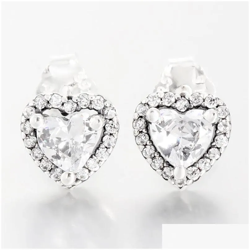 elevated heart stud earrings original box for pandora 925 sterling silver wedding earring