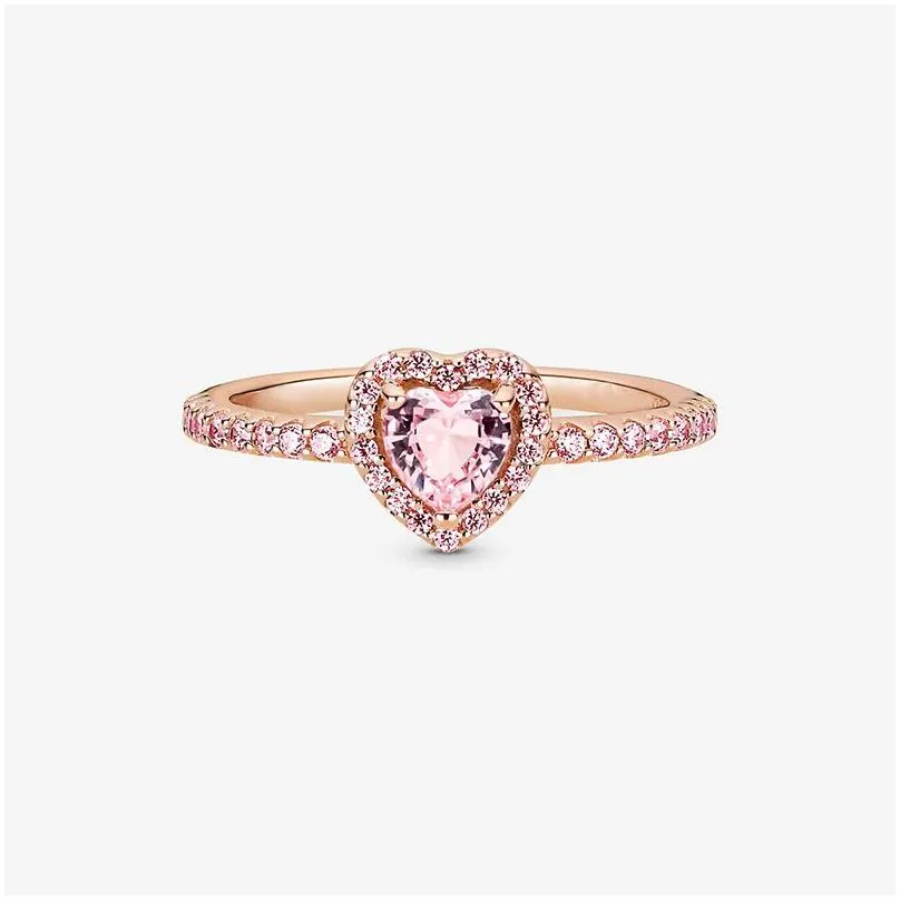 rose gold pink stone elevated love heart rings original box set for pandora real 925 silver cz diamond women wedding ring