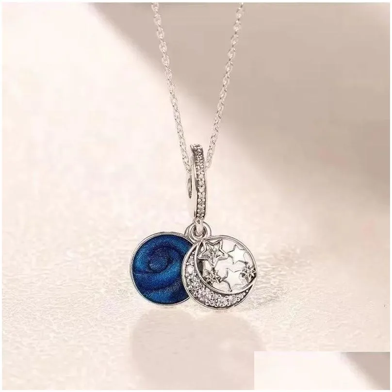 plated silver blue ornaments star and moon pendant charms bead charm bracelet necklace jewelry making summer all season accessories 1 58yt