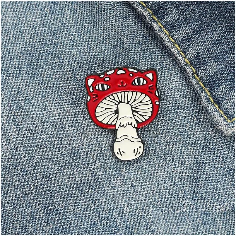 cat face mushroom enamel pins custom animal plant brooch bag clothes lapel pin badge cartoon jewelry gift for kids friends 4528 q2