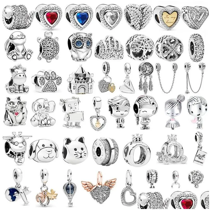 silver color lucky cat safety chain dog paw crown owl love pendant fit pandora charms bracelets diy women original beads jewelry