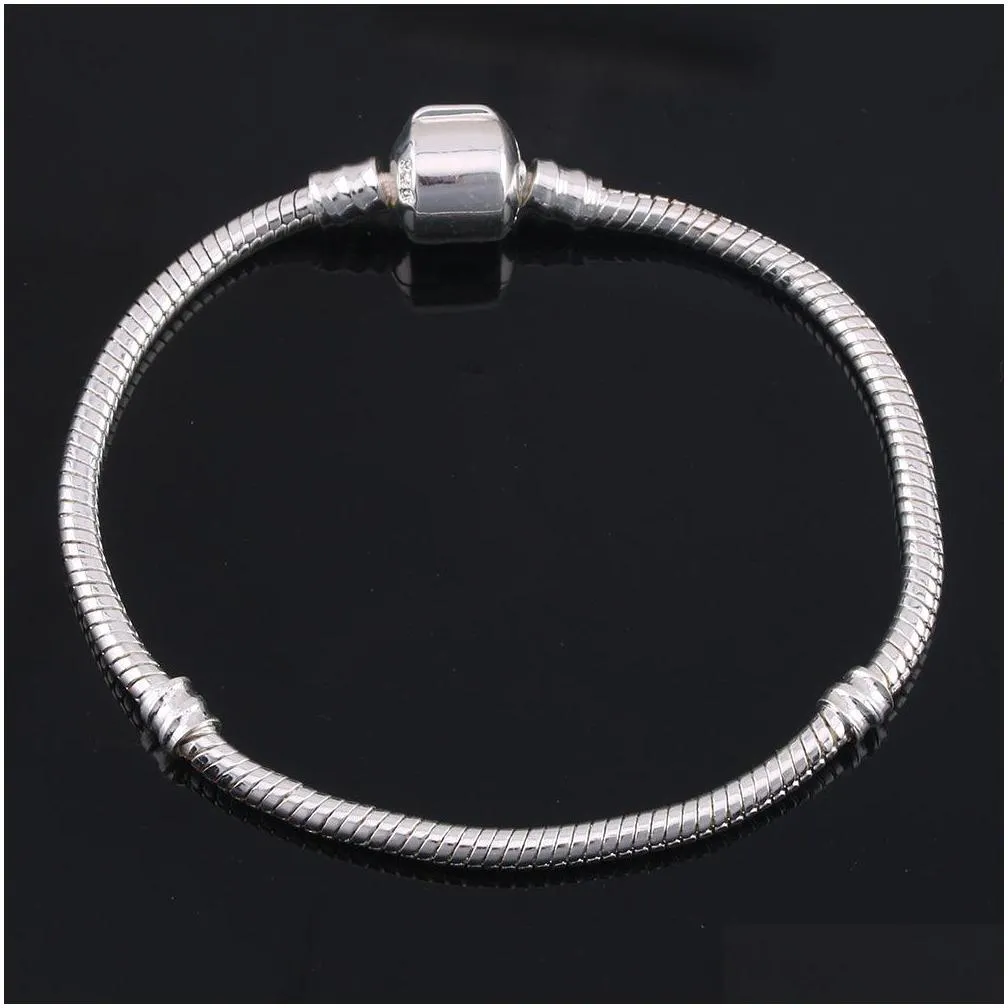 factory wholesale 925 sterling silver bracelets 3mm snake chain fit  charms bead bangle bracelet jewelry making gift for men