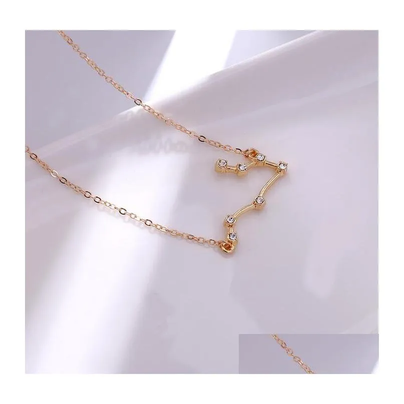 12 constellation zodiac sign necklace horoscope zircon korean jewelry star galaxy libra astrology necklace gift with retail card for