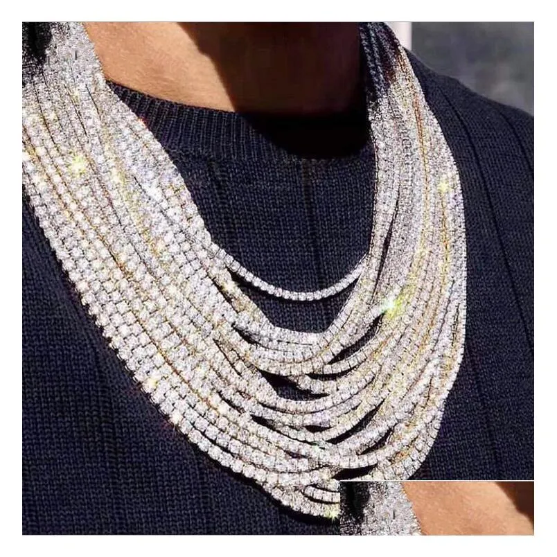 2021 top sell hip hop sparkling luxury jewelry iced out chains one row tennis high qulaity white gold fill women men crystal necklace