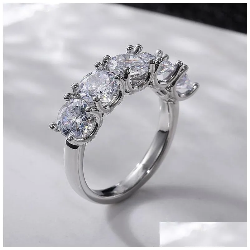 2021 simple fashion jewelry 6mm 5a zircon cz diamond 925 sterling silver round cut gemstones party promise women wedding engagement band ring for lovers