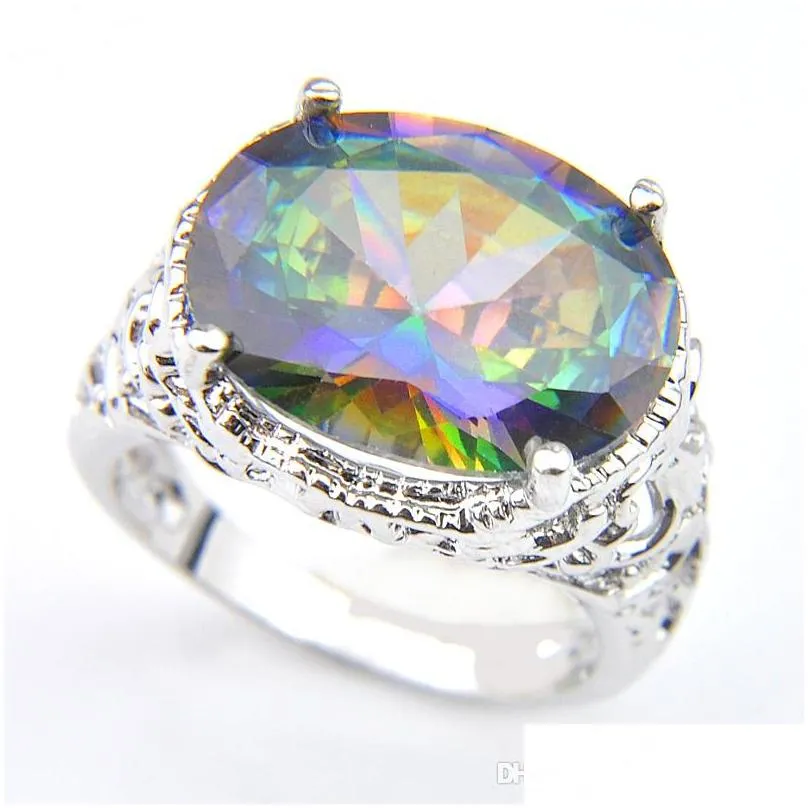 luckyshine rings pendanta sets oval rainbow natural mystic topaz gems 925 sterling silver plated for women zircon sets s