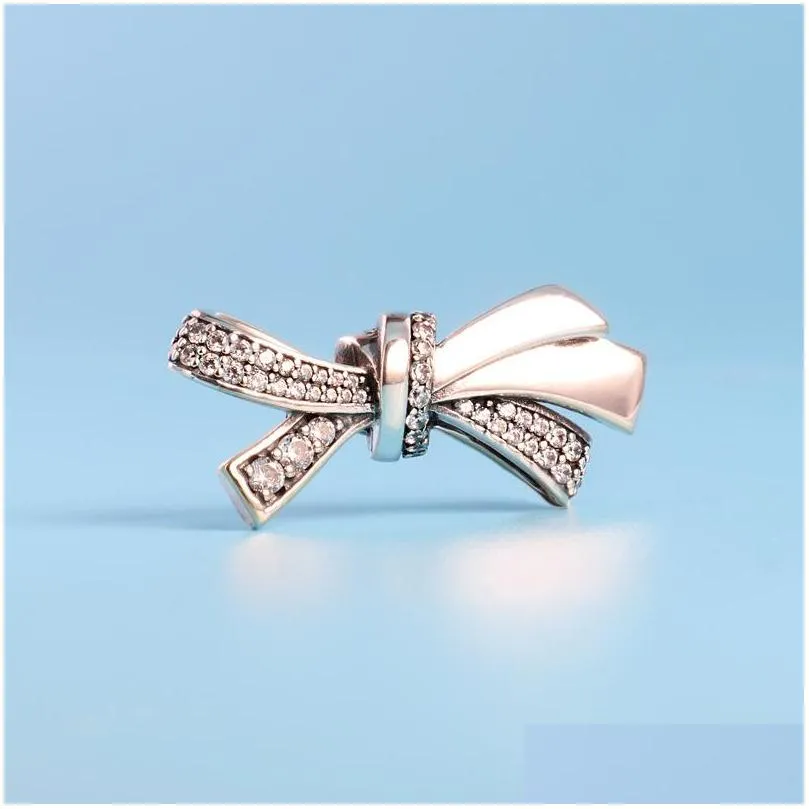 authentic 925 sterling silver gorgeous bow charms logo original box for pandora charms european beads for jewelry making accessories