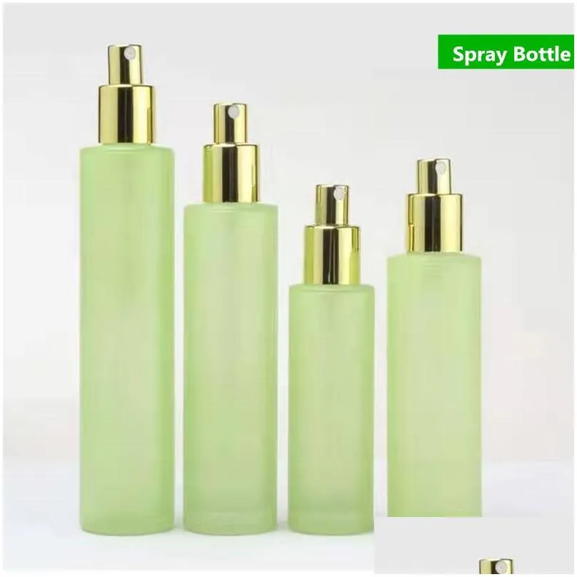 frosted green glass bottle cream jar spray lotion bottles empty cosmetic packing with plastic cap 30ml 40ml 60ml 80ml 100ml 120ml