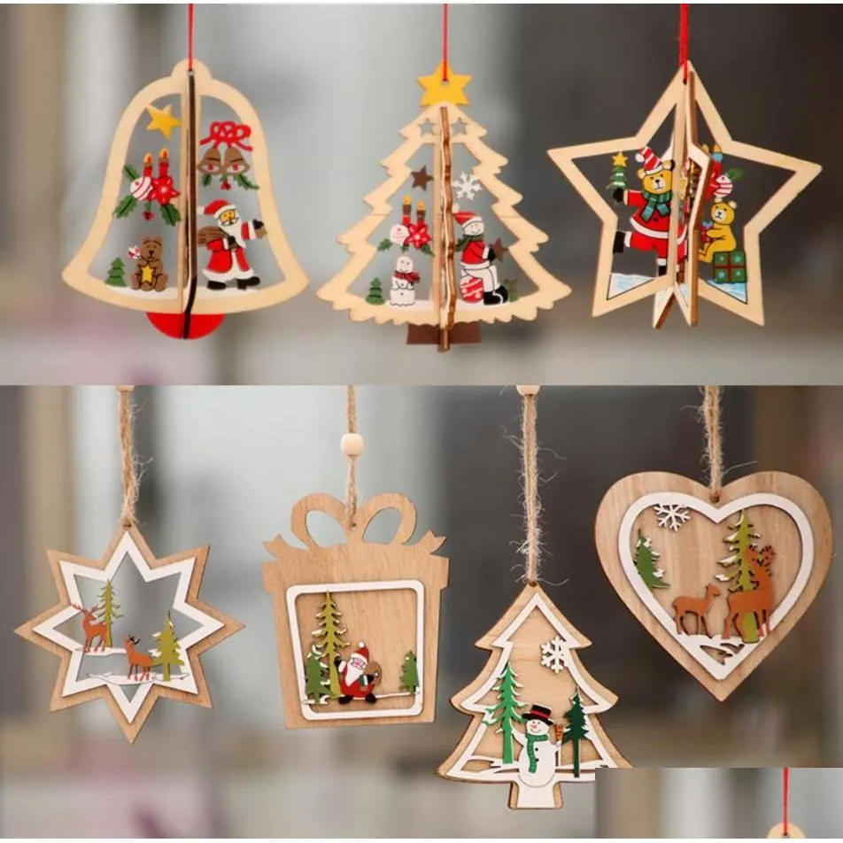 christmas decorations christmas tree small pendant wooden pentagram bell pendants gift