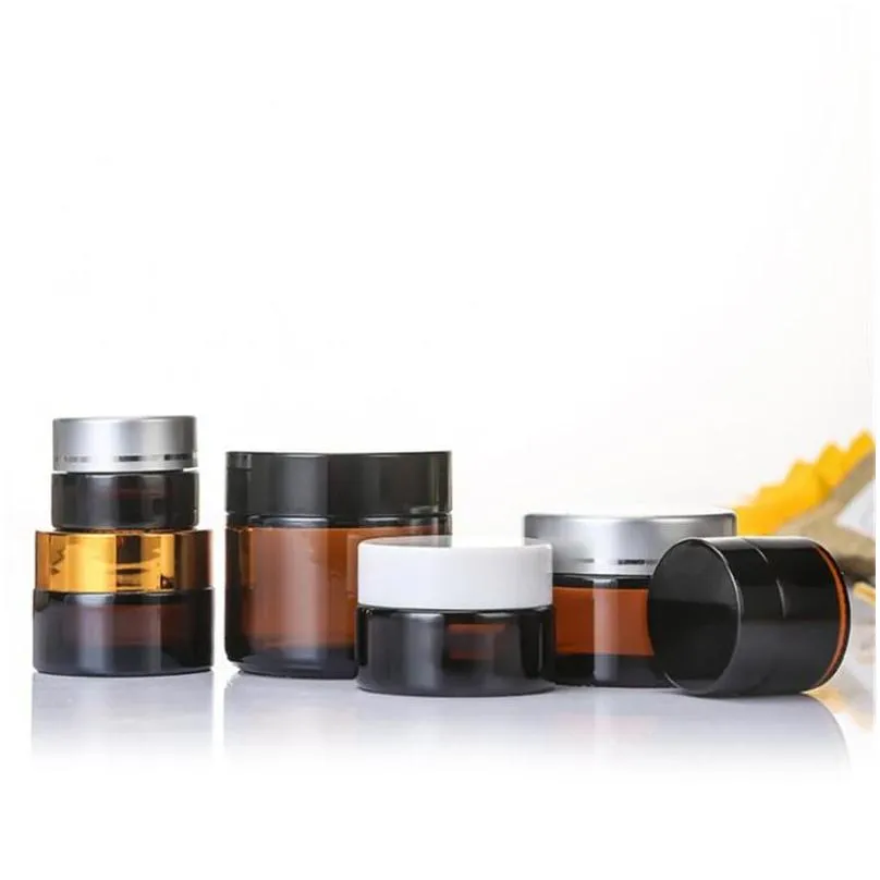 5g 10g 15g 20g 30g 50g empty amber glass jars face cream bottle containers with inner liners and gold silver black lids