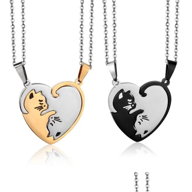 pendant necklaces heart women stainless steel chain necklace men cat kitten gold black simple jewelry on the neckpendant