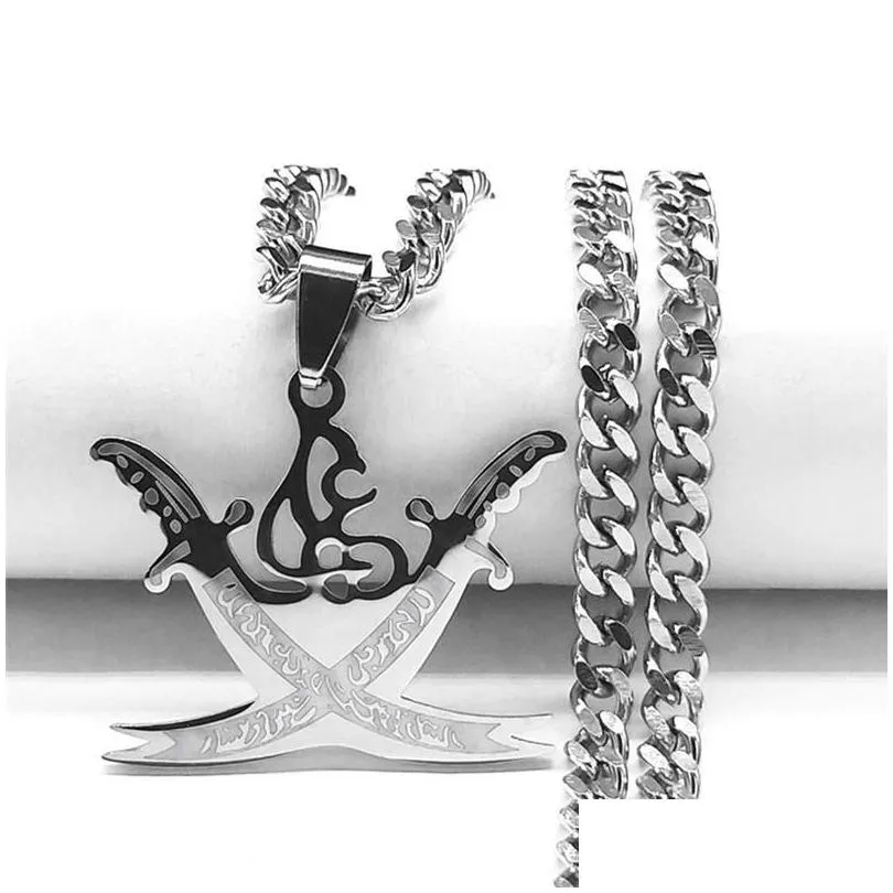 pendant necklaces arabic retro imam ali sword muslim islam knife stainless steel necklace men women silver color jewelry n4517s0