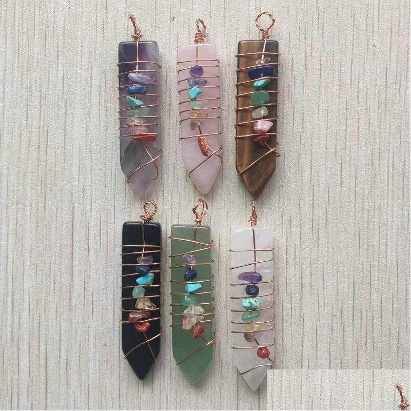 pendant necklaces fashion 7 chakras beads natural stone mixed arrow shape pendants for jewelry marking wholesale 6pcs/lotpendant