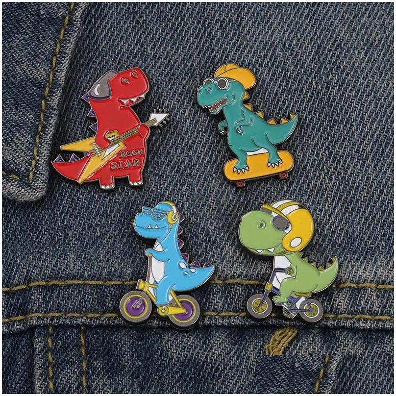 cute dinosaur enamel brooches pin for women fashion dress coat shirt demin metal funny brooch pins badges promotion gift c3