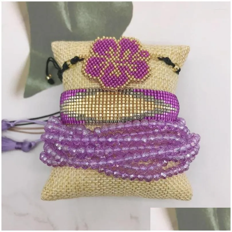 strand bluestar women miyuki bead bracelet purple flower pulseras mujer moda crystal tassel handmade jewelry