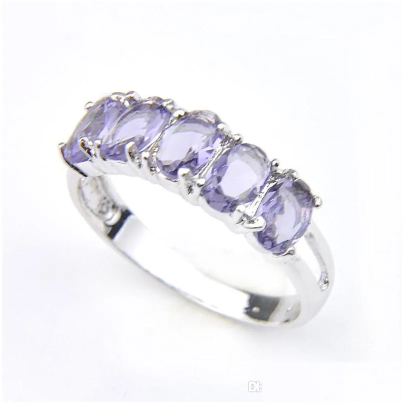 luckyshine arrival full oval 5 stone natural amethyst 925 sterling silver plated for women charm gift idea rings 