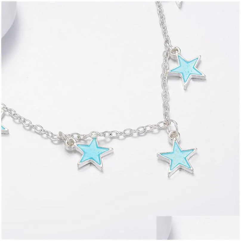 fashion luminous pentagram star ankle heart star charm bracelet anklets sandal sexy beach leg chain for women summer beach jewelry