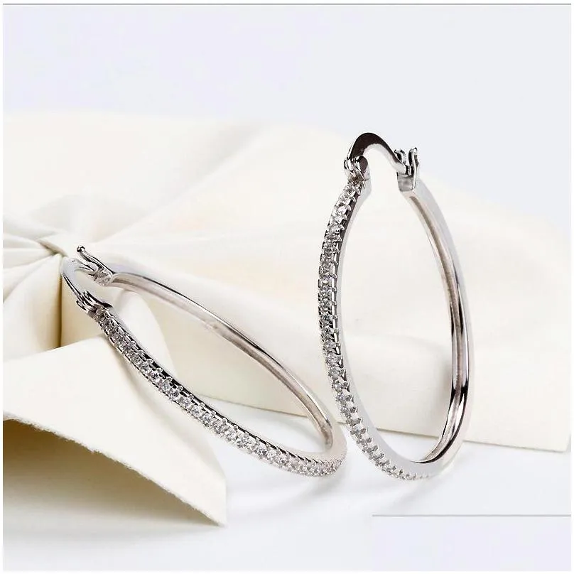 high quality 925 sterling silver big hoop earring full cz diamond fashion bad girl jewelry party earrings