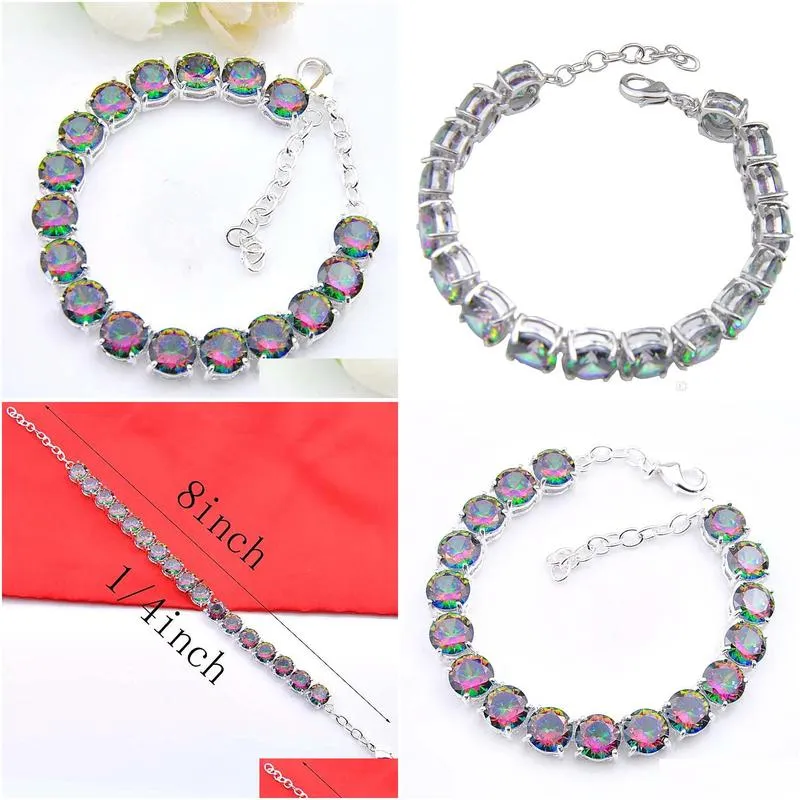 5 pcs/lot high quality fashion round shaped 8 mm colorful topaz bracelet jewelry 925 silver party christmas gift for women b0333