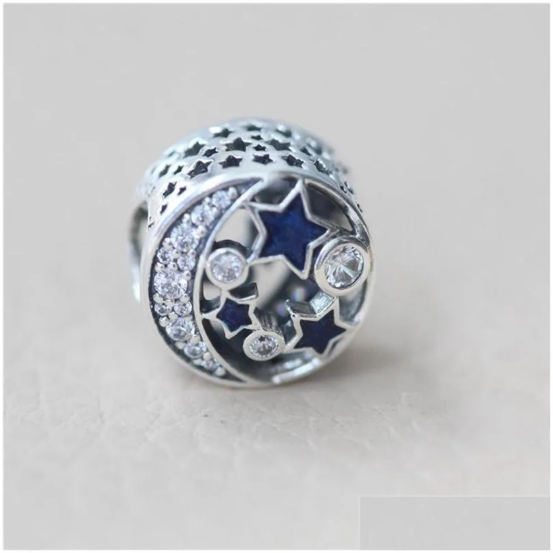 authentic 925 sterling silver blue enamel stars and moon charms original box for pandora beads charms bracelet jewelry making