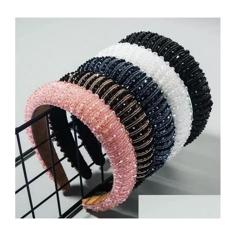 highgrade sponge headband simple widebrimmed handmade beaded temperament hairband hair accessories for women girls christmas gift