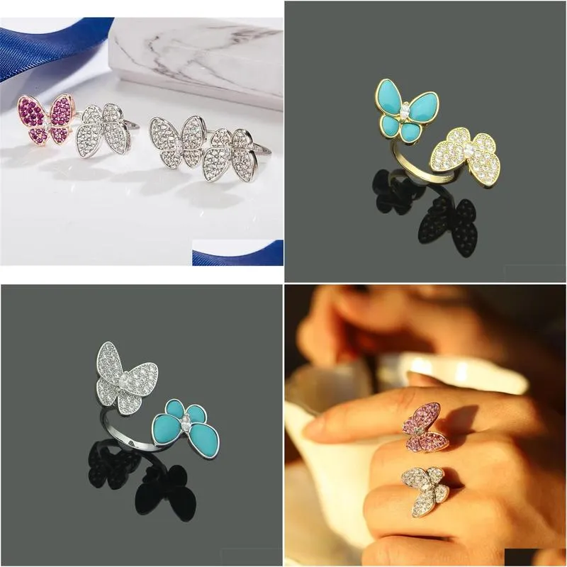 irregular diamond ring s925 sterling silver lucky designer mother of pearl butterfly open style women039s fashion ring box9740753
