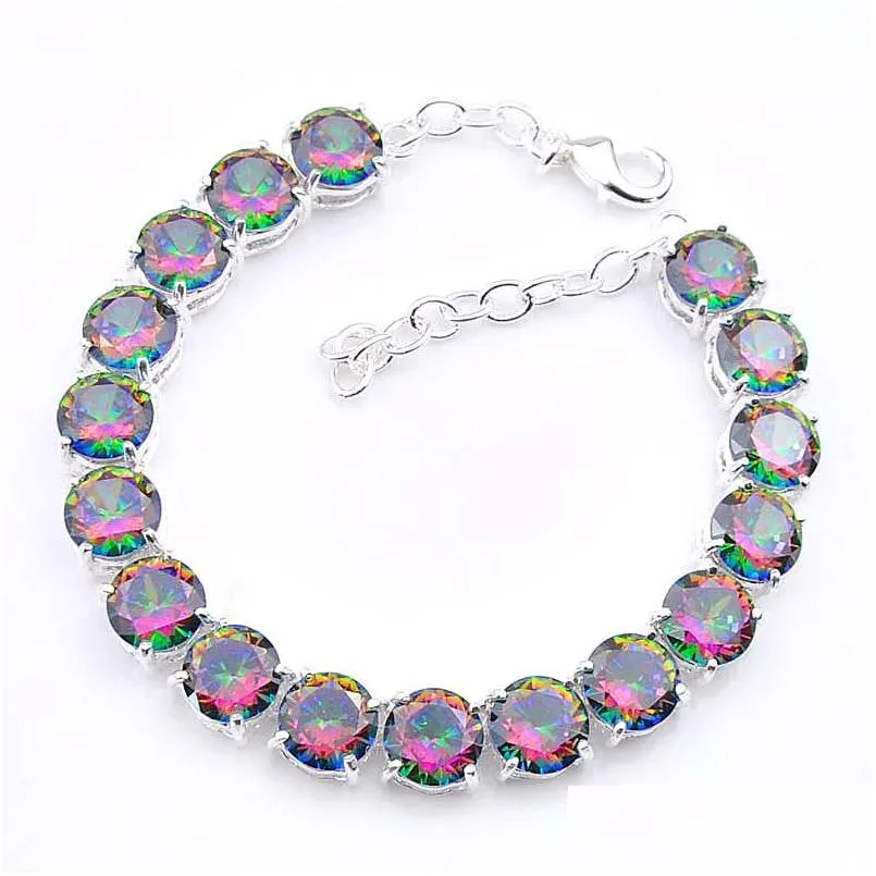 5 pcs/lot high quality fashion round shaped 8 mm colorful topaz bracelet jewelry 925 silver party christmas gift for women b0333