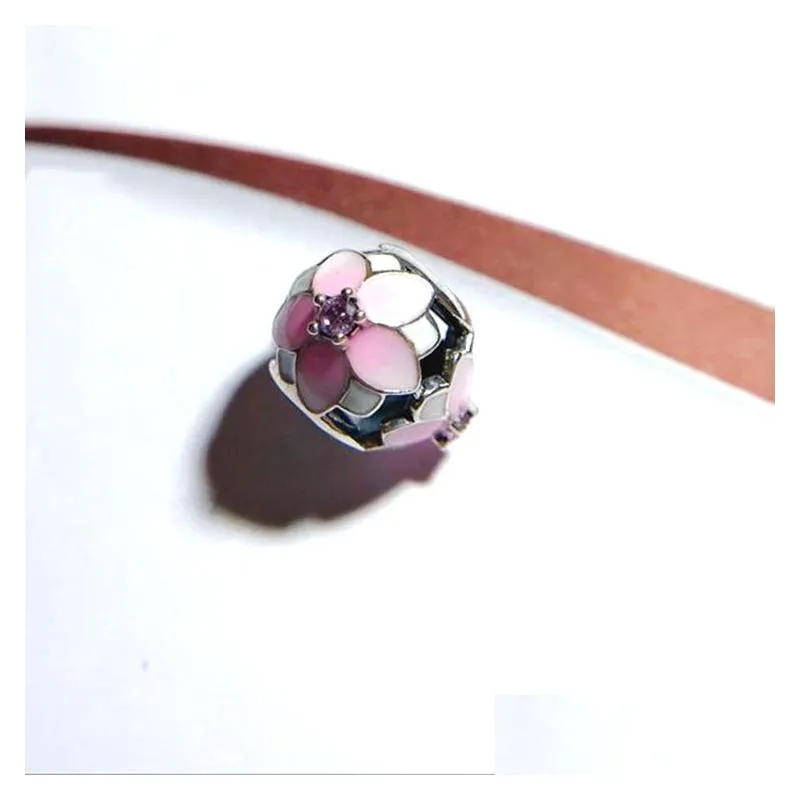authentic 925 sterling silver pink enamel flowers charms original box for pandora beads charms bracelet jewelry making accessories