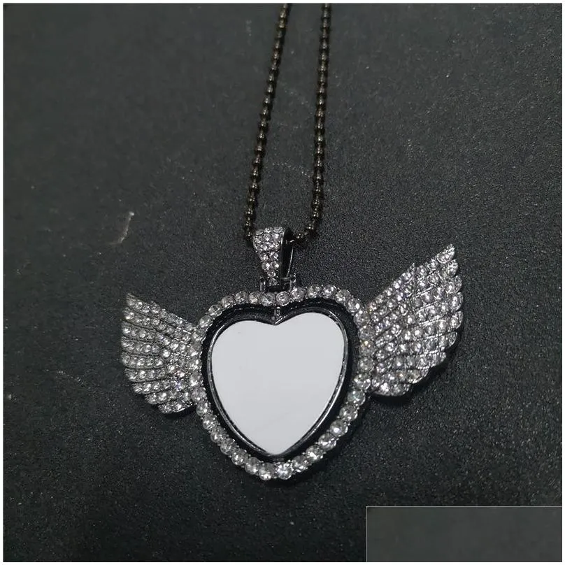 pendant necklaces sublimation blank heart pendants with bead chain two sided printing rotate tranfer consumable 15pcs/lot