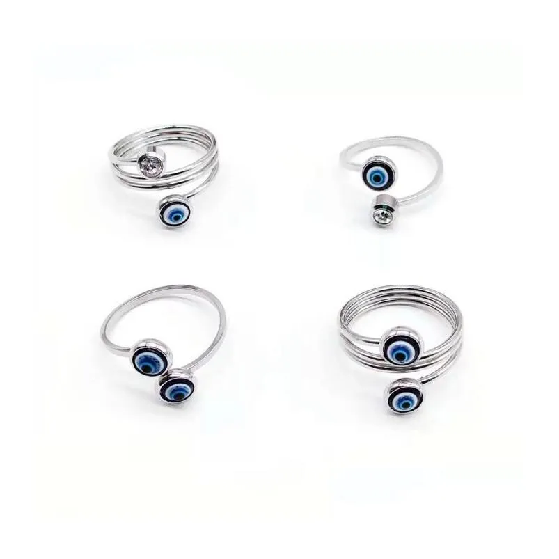 stainless steel blue evil eye finger band rings for women gift turkish lucky eye open ring