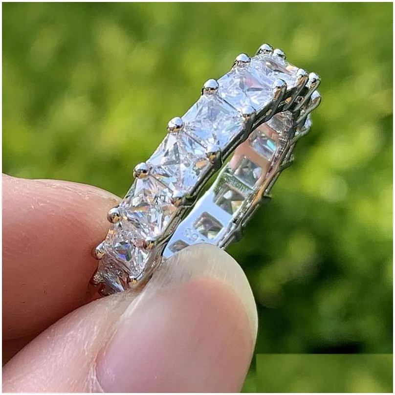choucong brand unique wedding rings fashion jewelry 925 sterling silver princess cut white topaz cz diamond gemstones eternity women engagement band ring