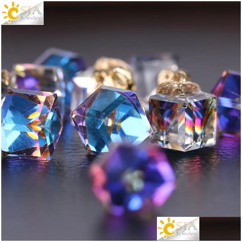 csja 10pcs jewelry findings faceted cube glass loose beads 13 color square shape 2mm hole austrian crystal bead for bracelet diy 1023