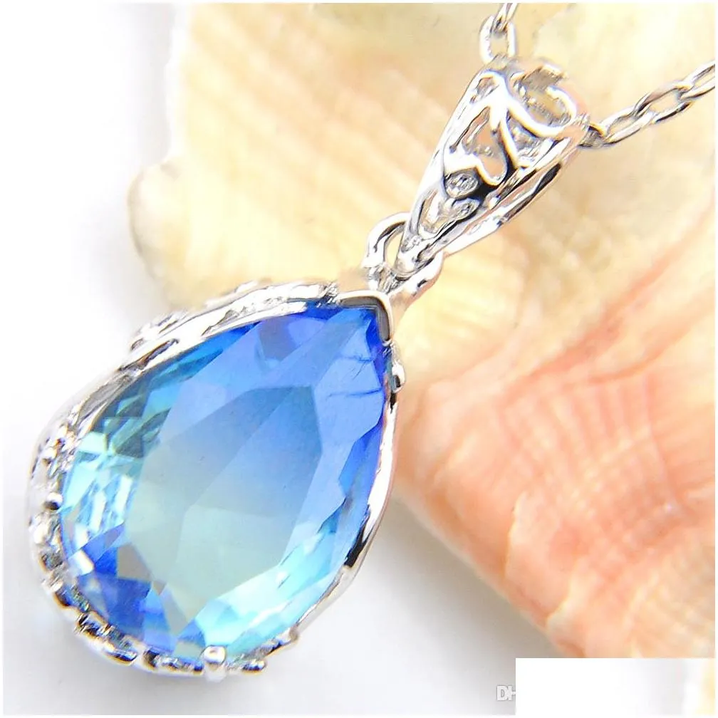 fashion jewelry top teardrop 5 sets/lot blue tourmaline earring pendants silver necklace for womens wedding engagemets