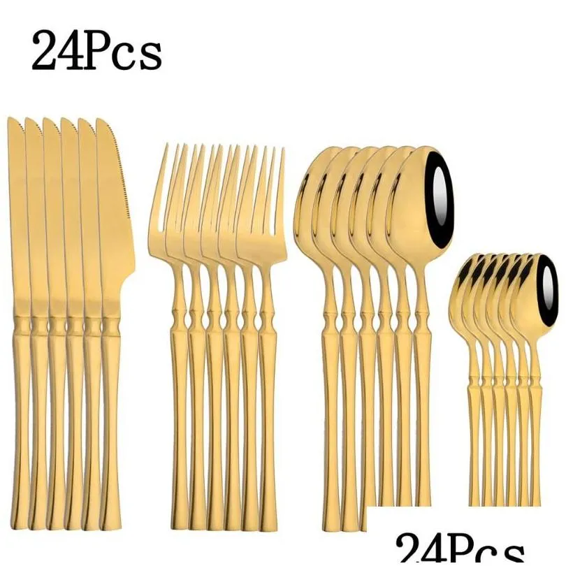 flatware sets 24pcs dinnerware set stainless steel cutlery mirror spoon fork knife kitchen dinner tableware complete home