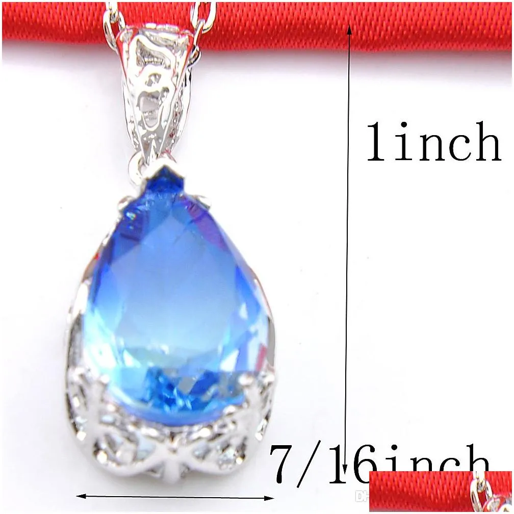 fashion jewelry top teardrop 5 sets/lot blue tourmaline earring pendants silver necklace for womens wedding engagemets