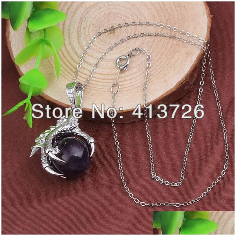 classic silver plated chain mixed stone dragon claw round beads pendant necklace jewelry