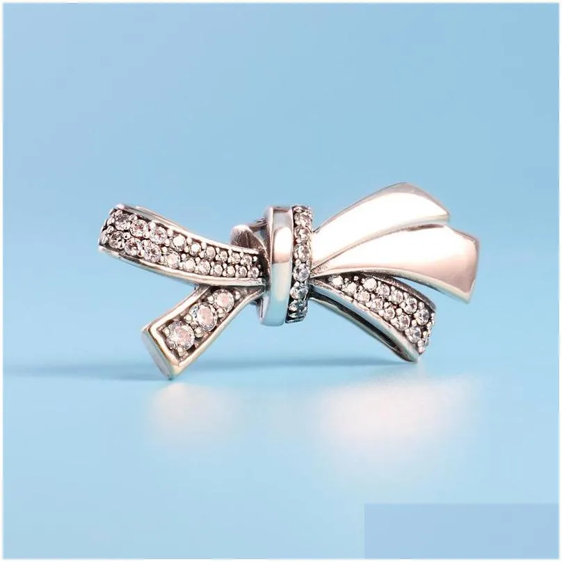 authentic 925 sterling silver gorgeous bow charms logo original box for pandora charms european beads for jewelry making accessories