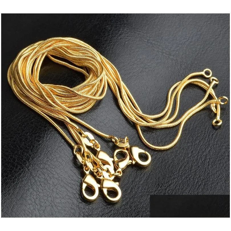 1mm 18k gold plated snake chains 1630 inch golden smooth lobster clasp necklace for women