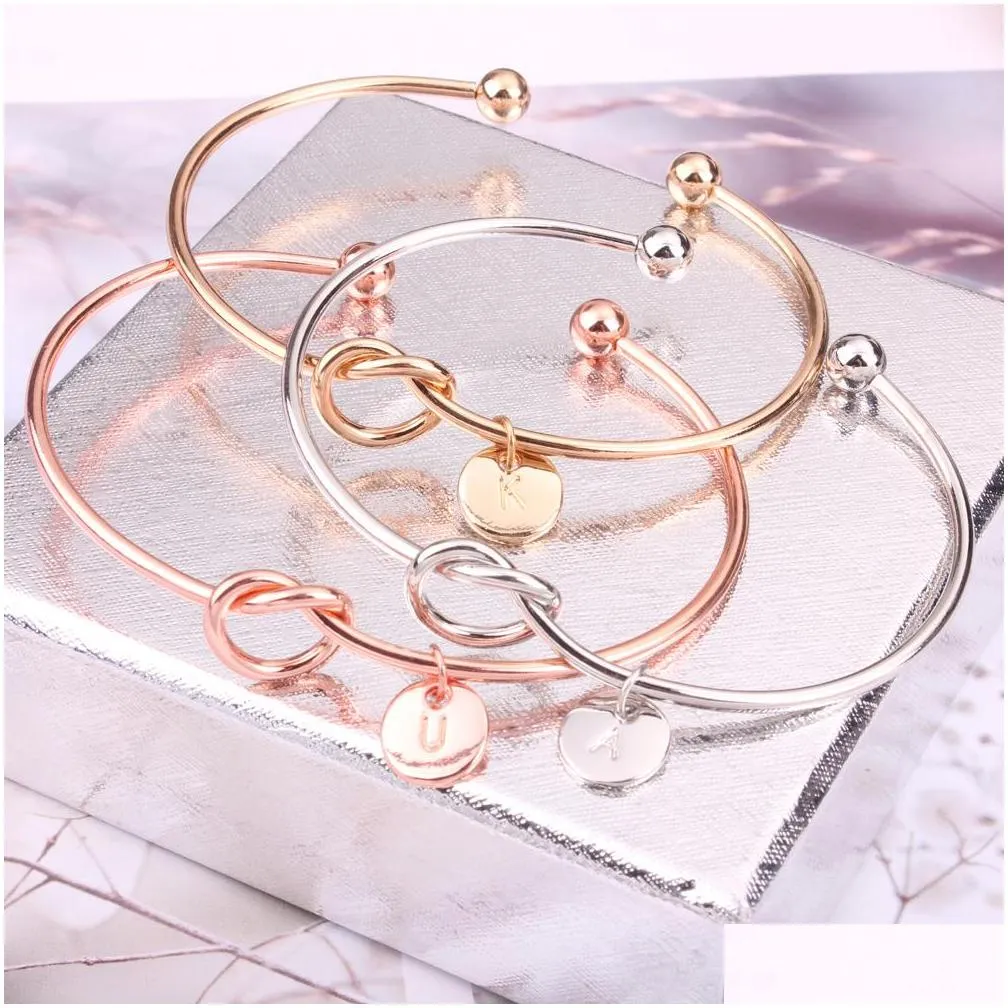 26 letter rose gold silver gold love knot bracelet bangle girl will you be my bridesmaid jewelry personality round pendant chain