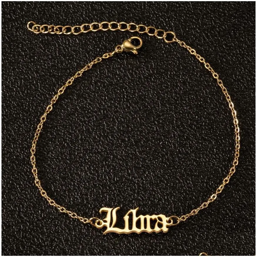 12 zodiac ankle bracelets for women hip hop jewelry women constellation gold adjustable anklet stainless steel bracelets