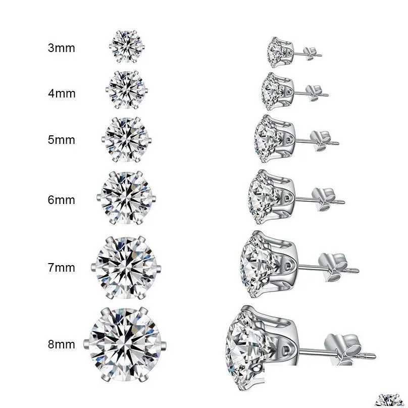3mm8mm crystal wedding stud earrings for women bohemian round crown cz zircon ladies girls simulated diamond jewelry gift