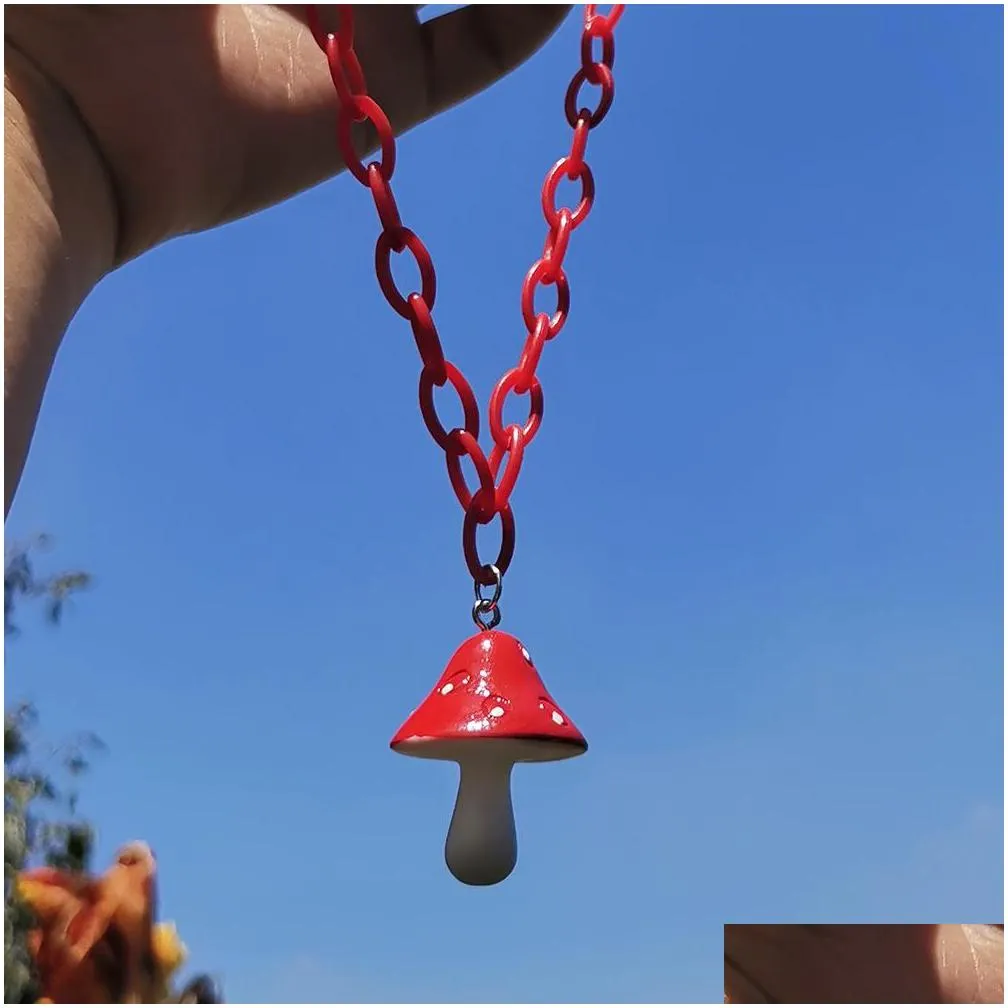 colorful resin mushroom pendant necklace for women plastic chain chokers necklace wholesale jewelry fashion accessories gifts