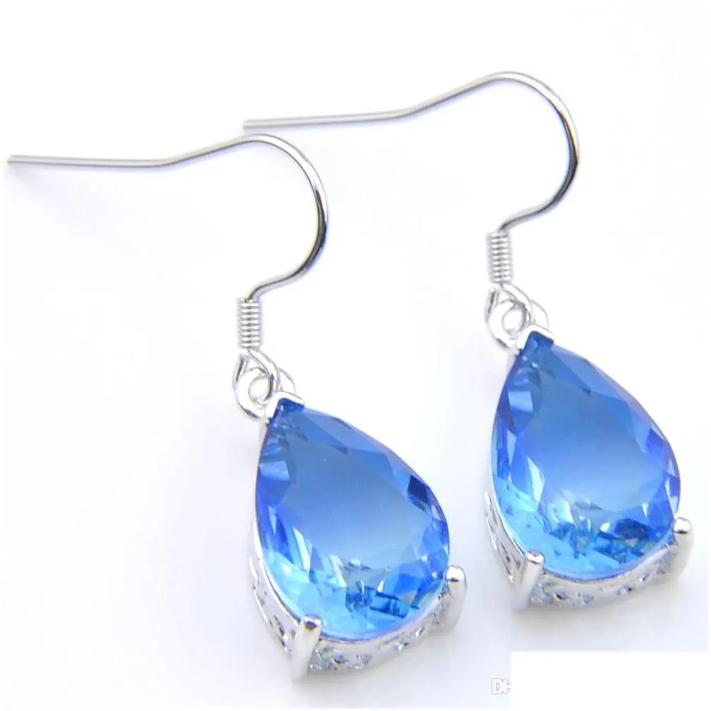 fashion jewelry top teardrop 5 sets/lot blue tourmaline earring pendants silver necklace for womens wedding engagemets