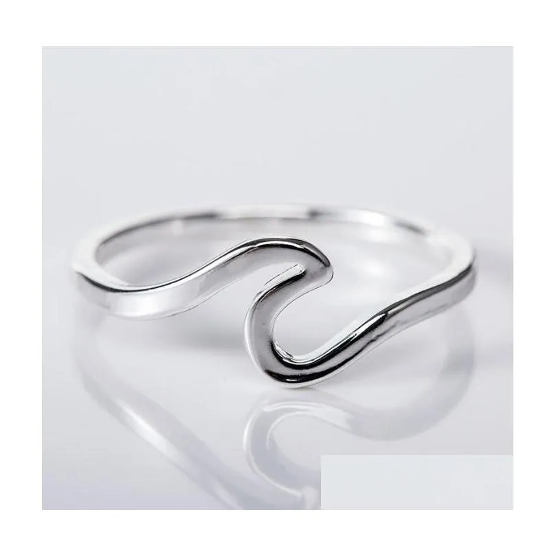 ocean wave rings simple dainty 925 sterling silver thin wave ring summer beach sea surfer personality jewelry